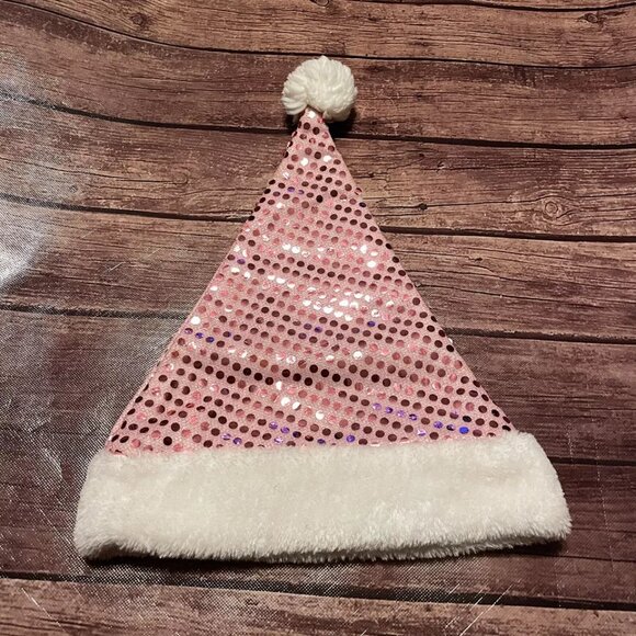 Pink Sparkle Shiny Polka Dot Santa Hat Christmas - Picture 2 of 2